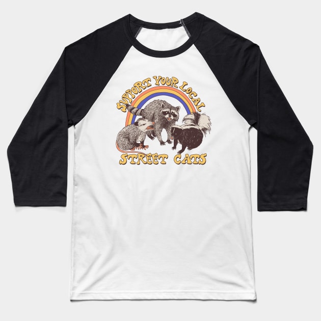 Support Your Local Street Cats (raccoon) Baseball T-Shirt by Hillary White Rabbit